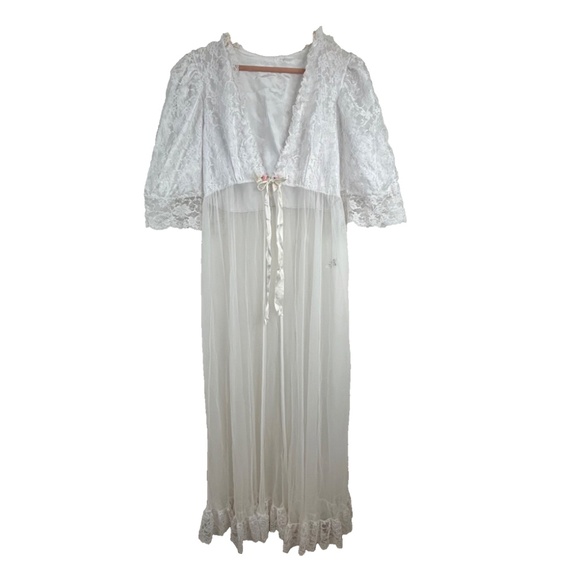 VTG 70s Tosca California Lace Robe M White Lingerie Babydoll Bridal Cottage Boho - Picture 1 of 11